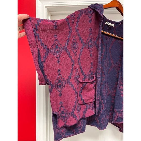 ROXY Burgundy & Navy Short Sleeve Open Front Cardigan Hoodie O/S - Picture 2 of 7